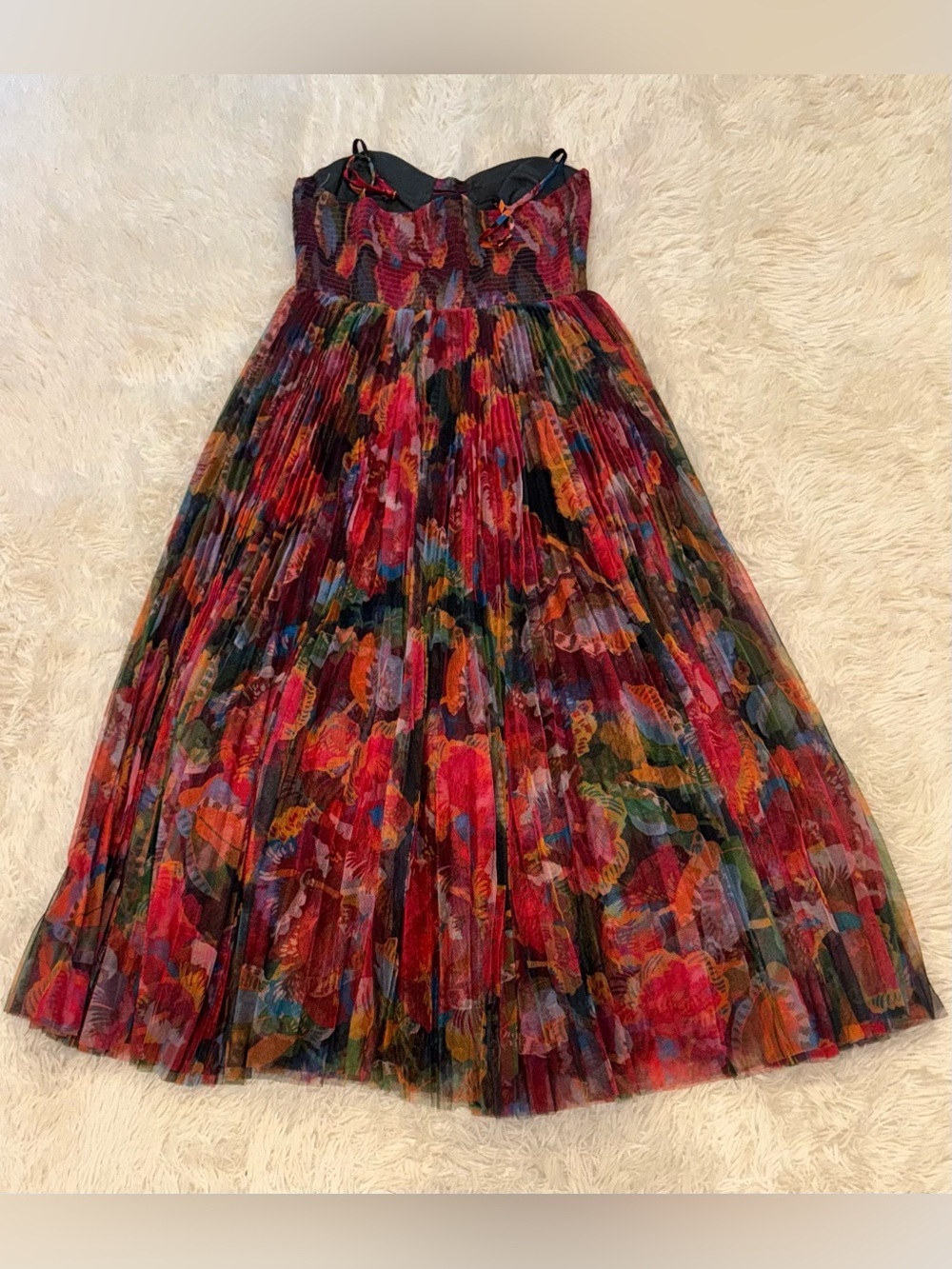 NEW HUTCH Brianna pleaded midi Gown Teal Hibiscus Sz L - Picture 5 of 9